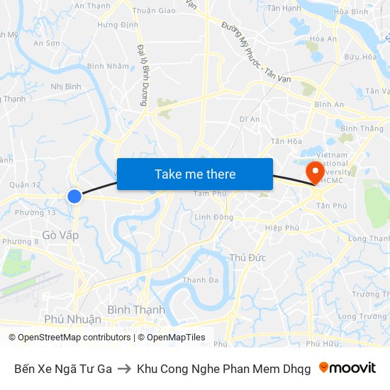 Bến Xe Ngã Tư Ga to Khu Cong Nghe Phan Mem Dhqg map