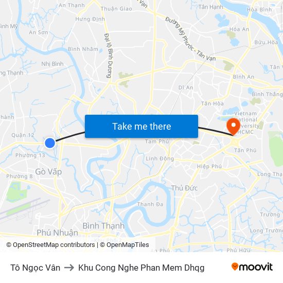 Tô Ngọc Vân to Khu Cong Nghe Phan Mem Dhqg map
