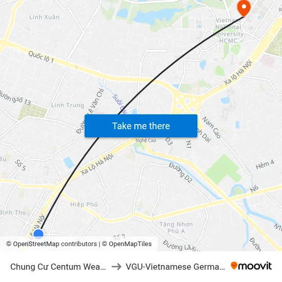 Chung Cư Centum Weath Complex to VGU-Vietnamese German University map
