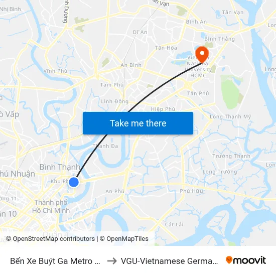 Bến Xe Buýt Ga Metro Văn Thánh to VGU-Vietnamese German University map
