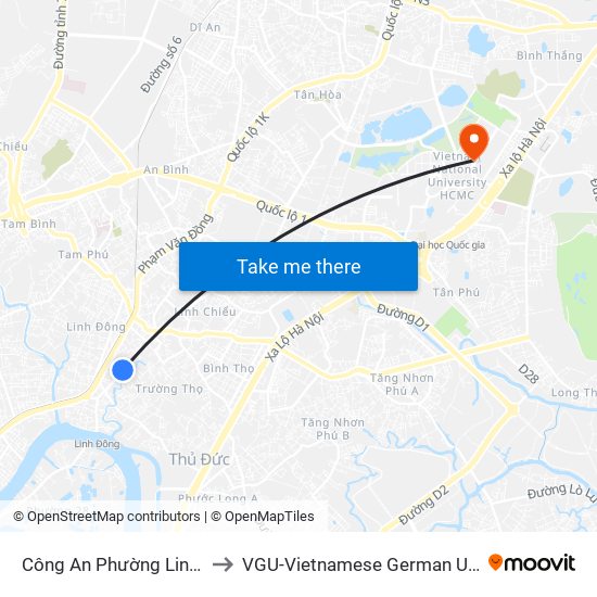 Công An Phường Linh Đông to VGU-Vietnamese German University map