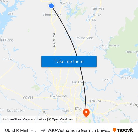 Ubnd P. Minh Hưng to VGU-Vietnamese German University map