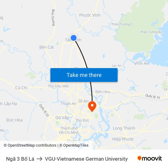 Ngã 3 Bố Lá to VGU-Vietnamese German University map
