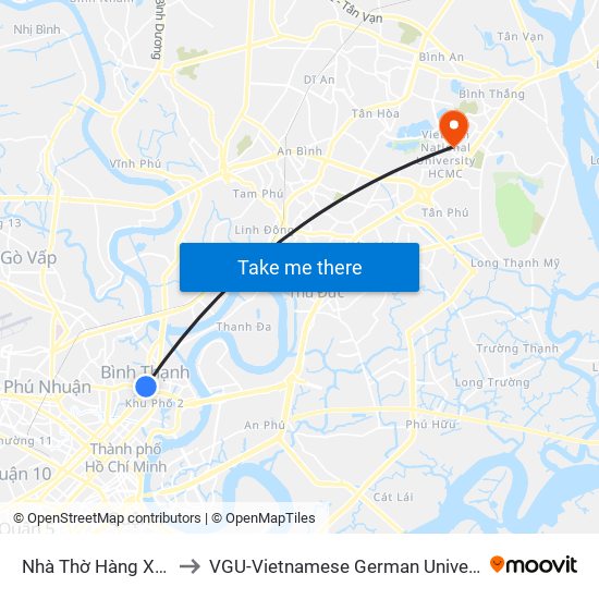 Nhà Thờ Hàng Xanh to VGU-Vietnamese German University map