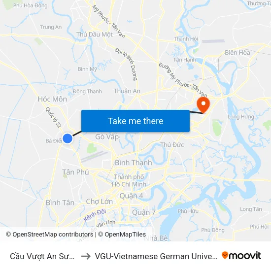 Cầu Vượt An Sương to VGU-Vietnamese German University map
