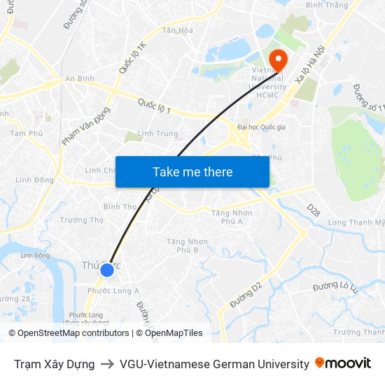 Trạm Xây Dựng to VGU-Vietnamese German University map
