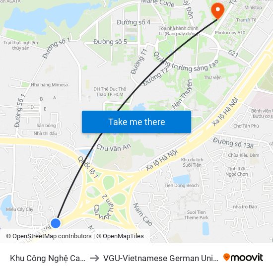 Khu Công Nghệ Cao Q9 to VGU-Vietnamese German University map