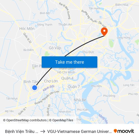 Bệnh Viện Triều An to VGU-Vietnamese German University map