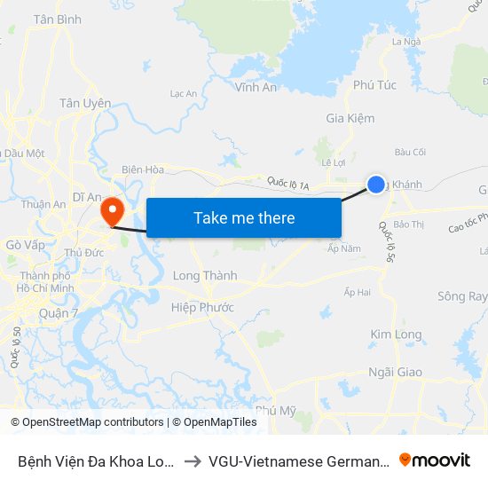 Bệnh Viện Đa Khoa Long Khánh to VGU-Vietnamese German University map