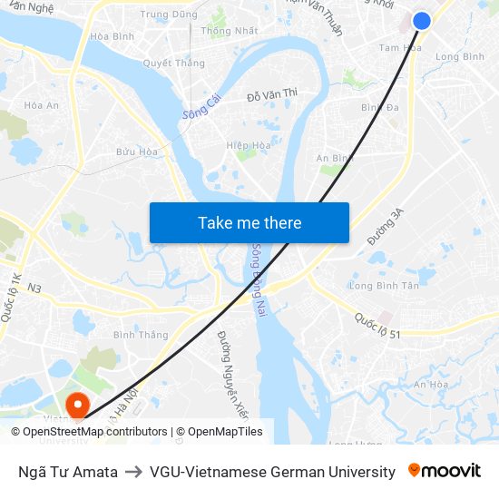 Ngã Tư Amata to VGU-Vietnamese German University map