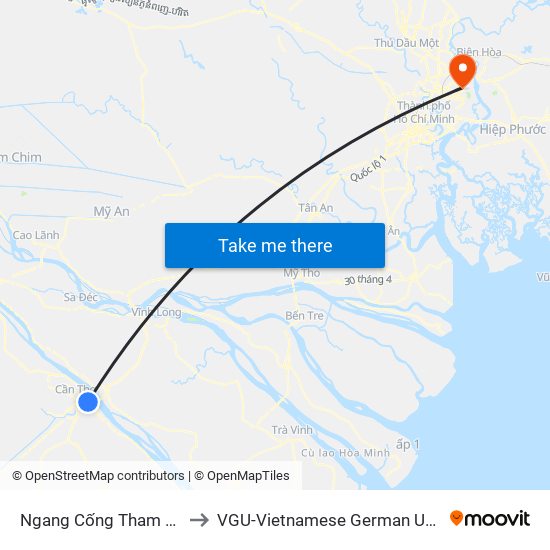 Ngang Cống Tham Tướng to VGU-Vietnamese German University map