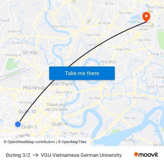 Đường 3/2 to VGU-Vietnamese German University map