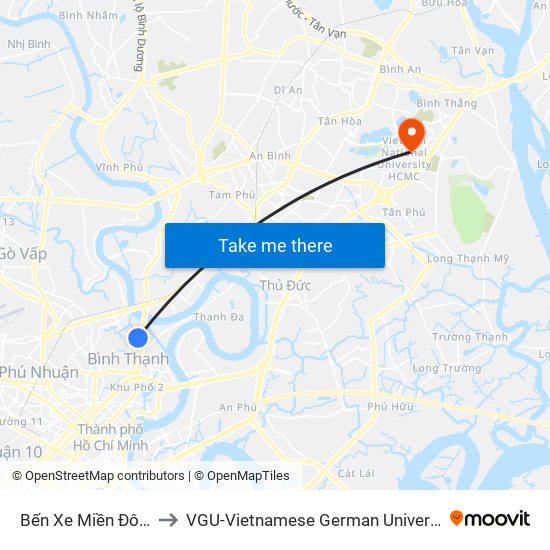 Bến Xe Miền Đông to VGU-Vietnamese German University map