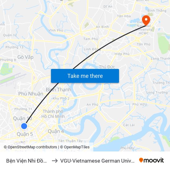 Bện Viện Nhi Đồng 1 to VGU-Vietnamese German University map