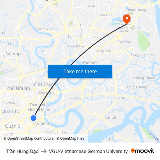 Trần Hưng Đạo to VGU-Vietnamese German University map