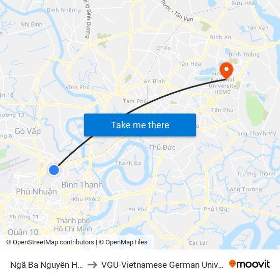 Ngã Ba Nguyên Hồng to VGU-Vietnamese German University map