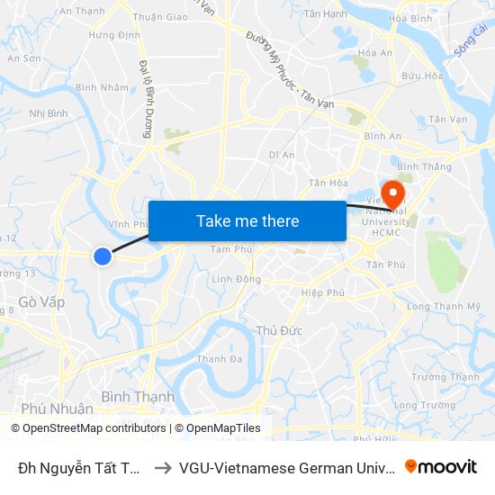 Đh Nguyễn Tất Thành to VGU-Vietnamese German University map