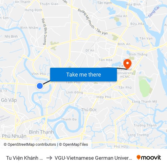 Tu Viện Khánh An to VGU-Vietnamese German University map