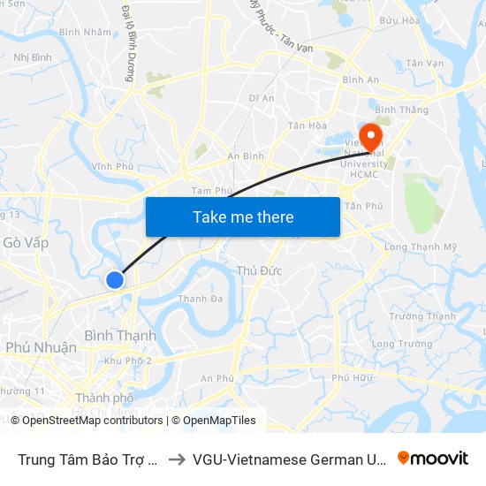 Trung Tâm Bảo Trợ Xã Hội to VGU-Vietnamese German University map