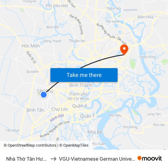 Nhà Thờ Tân Hương to VGU-Vietnamese German University map