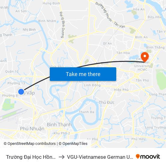 Trường Đại Học Hồng Bàng to VGU-Vietnamese German University map