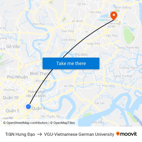 TrầN Hưng Đạo to VGU-Vietnamese German University map