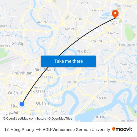 Lê Hồng Phong to VGU-Vietnamese German University map