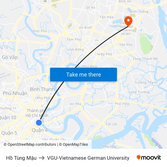 Hồ Tùng Mậu to VGU-Vietnamese German University map