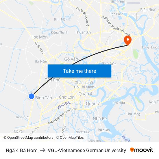 Ngã 4 Bà Hom to VGU-Vietnamese German University map