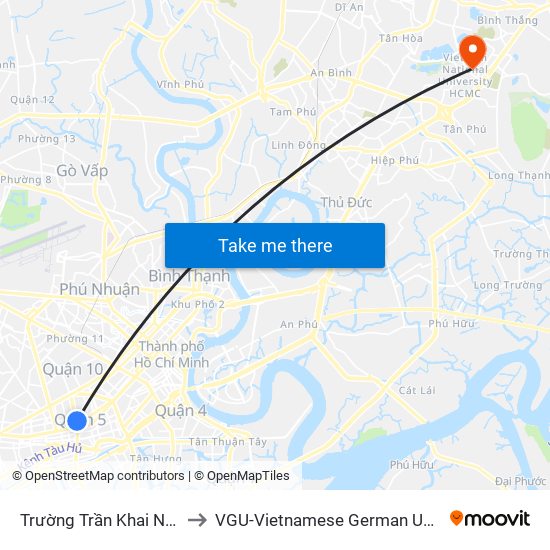 Trường Trần Khai Nguyên to VGU-Vietnamese German University map