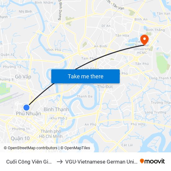 Cuối Công Viên Gia Định to VGU-Vietnamese German University map