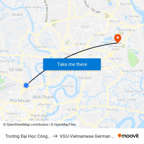 Trường Đại Học Công Nghiệp to VGU-Vietnamese German University map