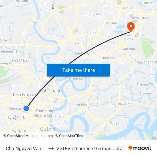 Chợ Nguyễn Văn Trỗi to VGU-Vietnamese German University map
