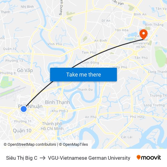 Siêu Thị Big C to VGU-Vietnamese German University map