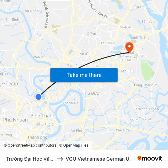 Trường Đại Học Văn Lang to VGU-Vietnamese German University map