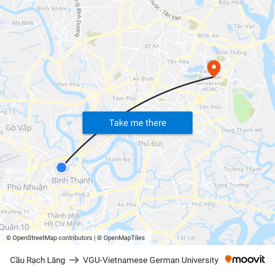 Cầu Rạch Lăng to VGU-Vietnamese German University map