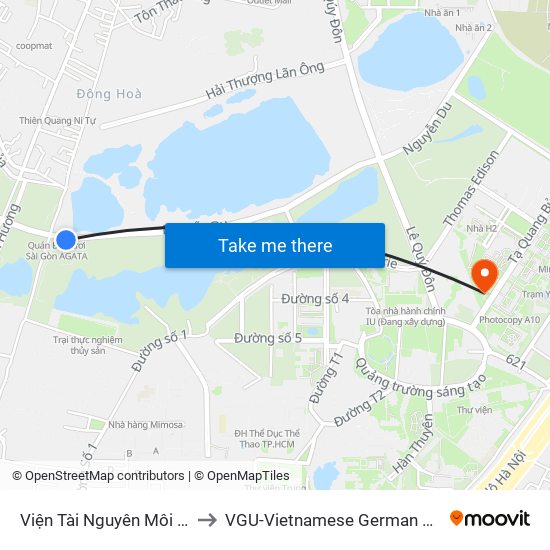 Viện Tài Nguyên Môi Trường to VGU-Vietnamese German University map