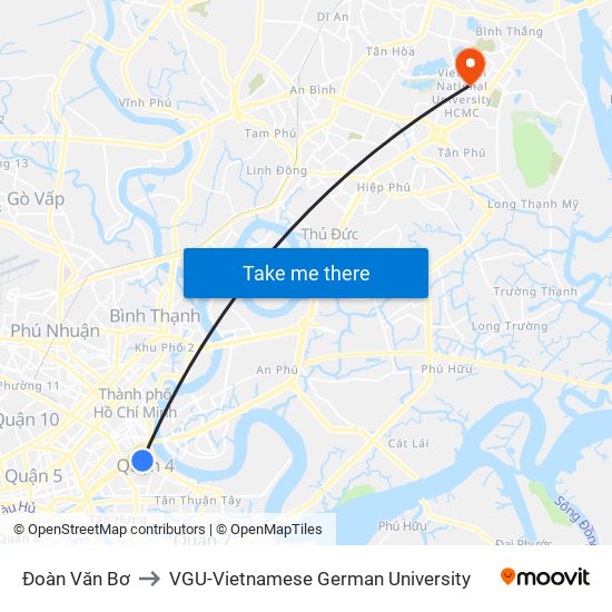 Đoàn Văn Bơ to VGU-Vietnamese German University map