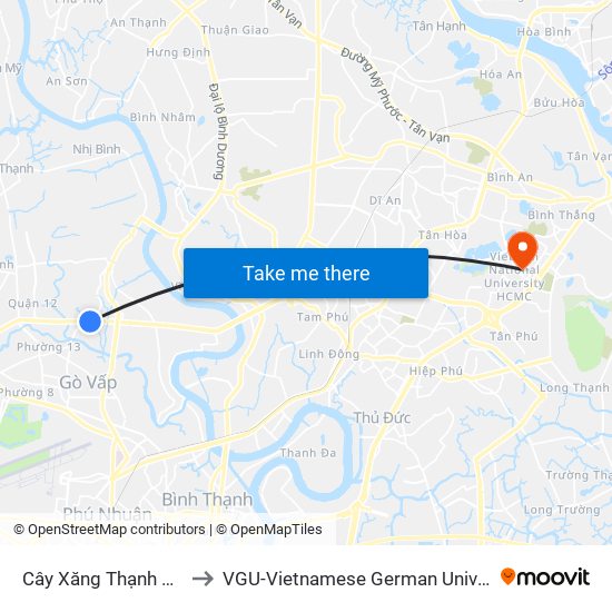 Cây Xăng Thạnh Xuân to VGU-Vietnamese German University map