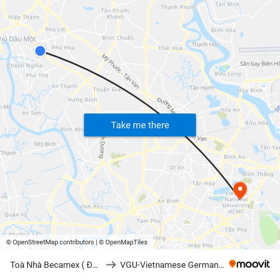 Toà Nhà Becamex ( Đón Khách) to VGU-Vietnamese German University map