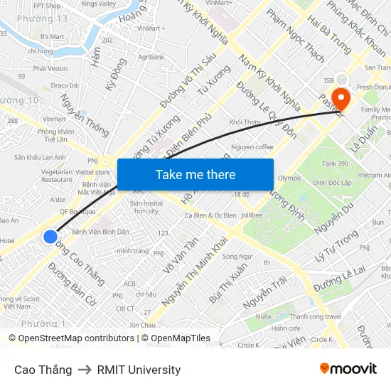 Cao Thắng to RMIT University map