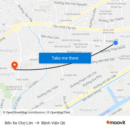 Bến Xe Chợ Lớn to Bệnh Viện Q6 map