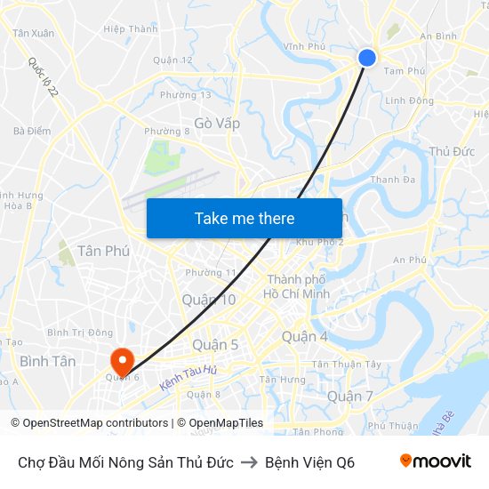Chợ Đầu Mối Nông Sản Thủ Đức to Bệnh Viện Q6 map