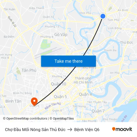 Chợ Đầu Mối Nông Sản Thủ Đức to Bệnh Viện Q6 map