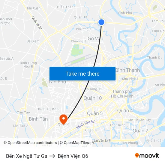 Bến Xe Ngã Tư Ga to Bệnh Viện Q6 map