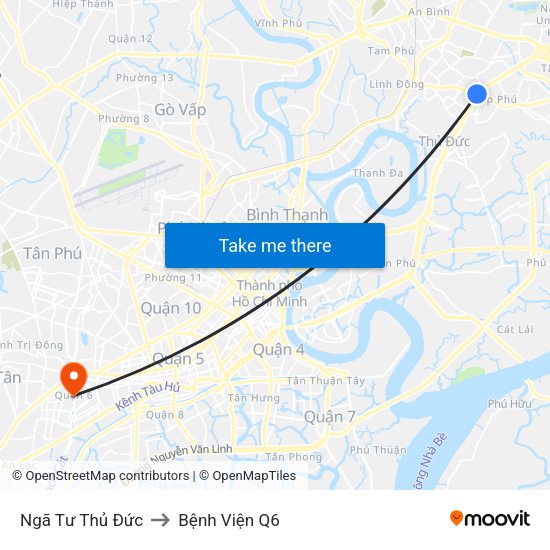 Ngã Tư Thủ Đức to Bệnh Viện Q6 map
