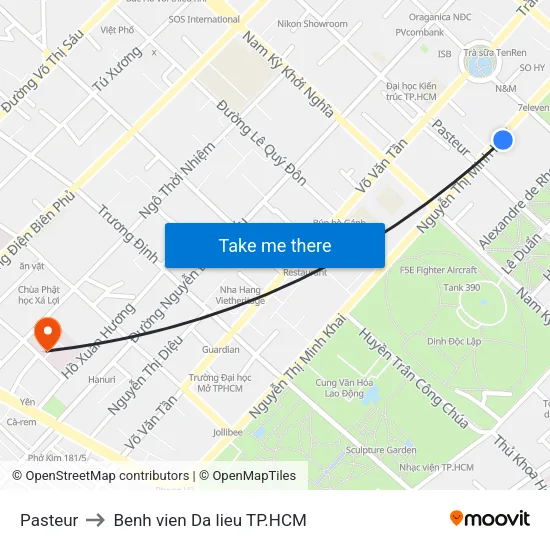Pasteur to Benh vien Da lieu TP.HCM map