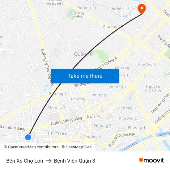 Bến Xe Chợ Lớn to Bệnh Viện Quận 3 map