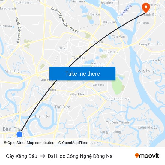 Cây Xăng Dầu to Đại Học Công Nghệ Đồng Nai map