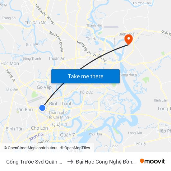 Cổng Trước Svđ Quân Khu 7 to Đại Học Công Nghệ Đồng Nai map